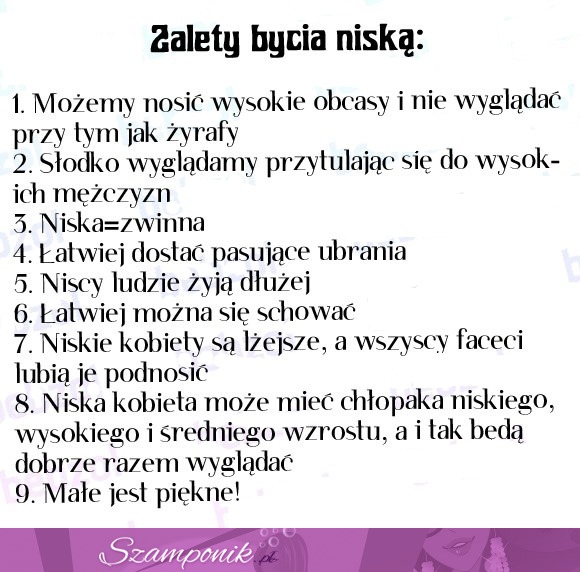 Zobacz zalety bycia niską - zgadzacie się z tym? ;)