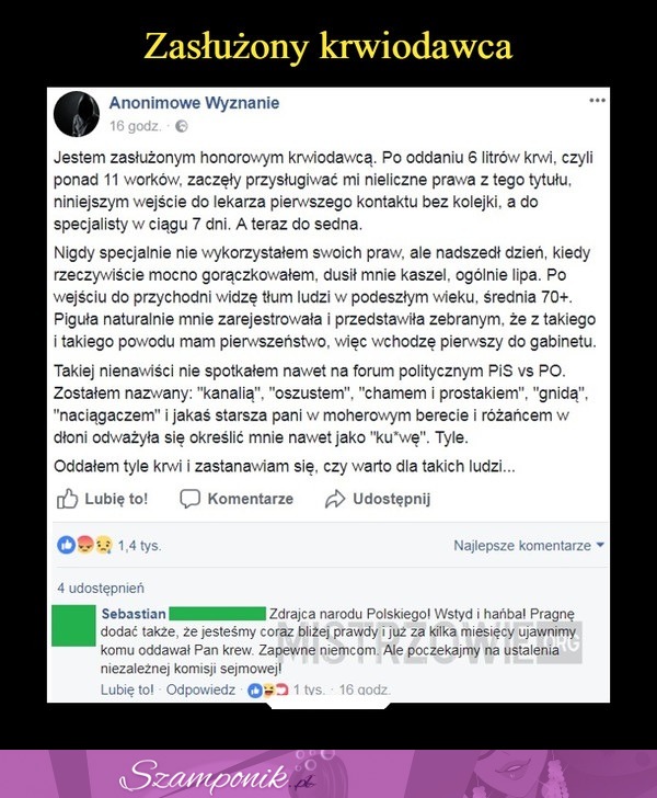 Bądź dobry dla ludzi... Czasami są takie dni, kiedy zastanawiasz się, czy warto! Oto historia pewnego krwiodawca