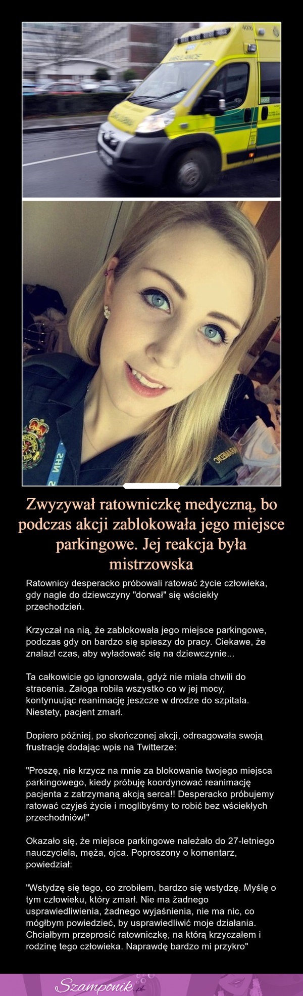 Zwyzywał ratowniczkę medyczną, bo podczas akcji zablokowała jego miejsce parkingowe!