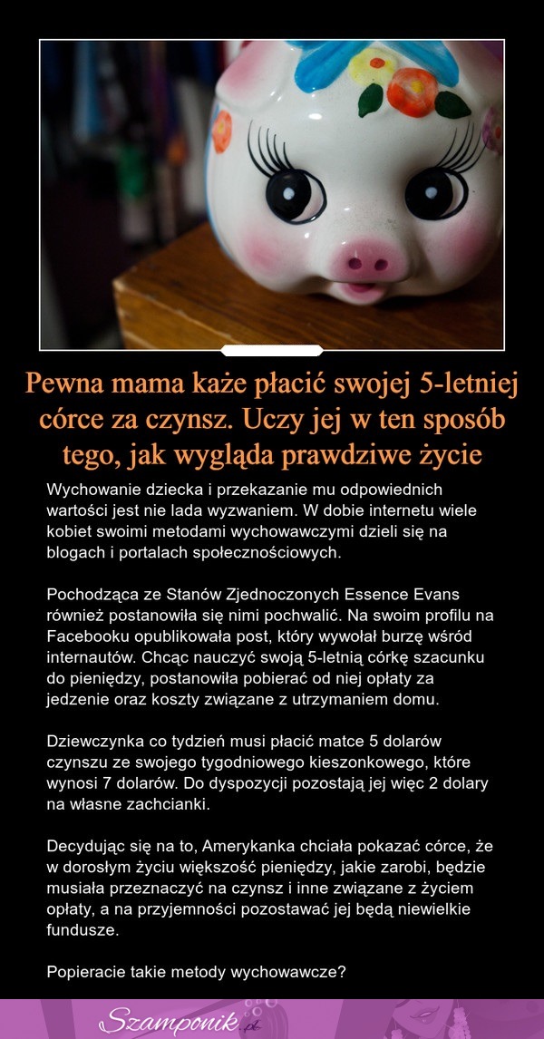 Pewna mama każe płacić swojej 5-letniej córce za czynsz. Co o tym wszystkim myślicie?