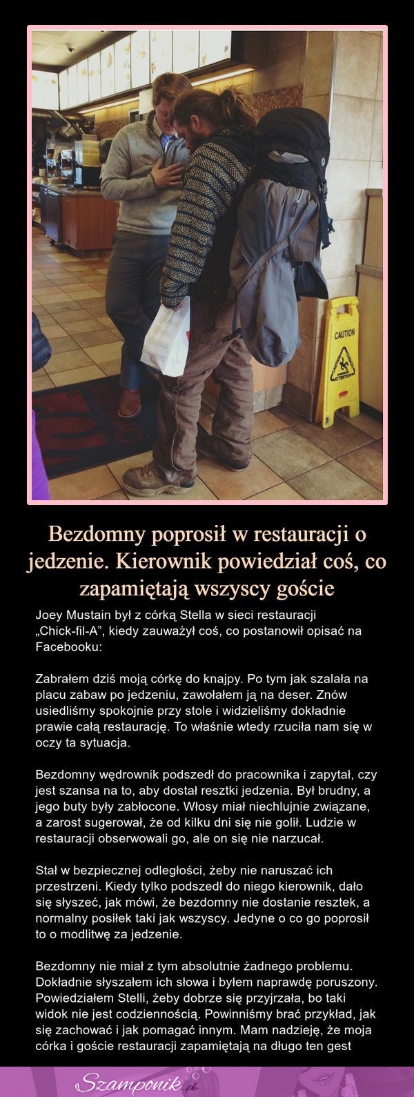 Bezdomny poprosił w restauracji o jedzenie. Kierownik powiedział coś, co zapamiętają wszyscy goście...