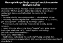 Nauczycielka próbuje nauczyć dobrych manier swoich uczniów