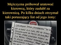 Mężczyzna próbował uratować kierowcę, który zasłabł za kierownicą. Po kilku dniach otrzymał taki list od jego żony...