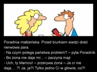 Nerwowa para w poradni małżeńskiego, jego żona nie pozwala mu dojść...