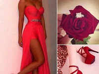 Piekna suknia z czerwonymi dodatkami
