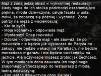 Kawał na dziś: Mąż z żoną jedzą obiad w wykwintnej restauracji